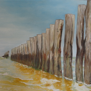 Noordzeestrand olieverf op linnen, Formaat 40 x 50 cm weggegeven